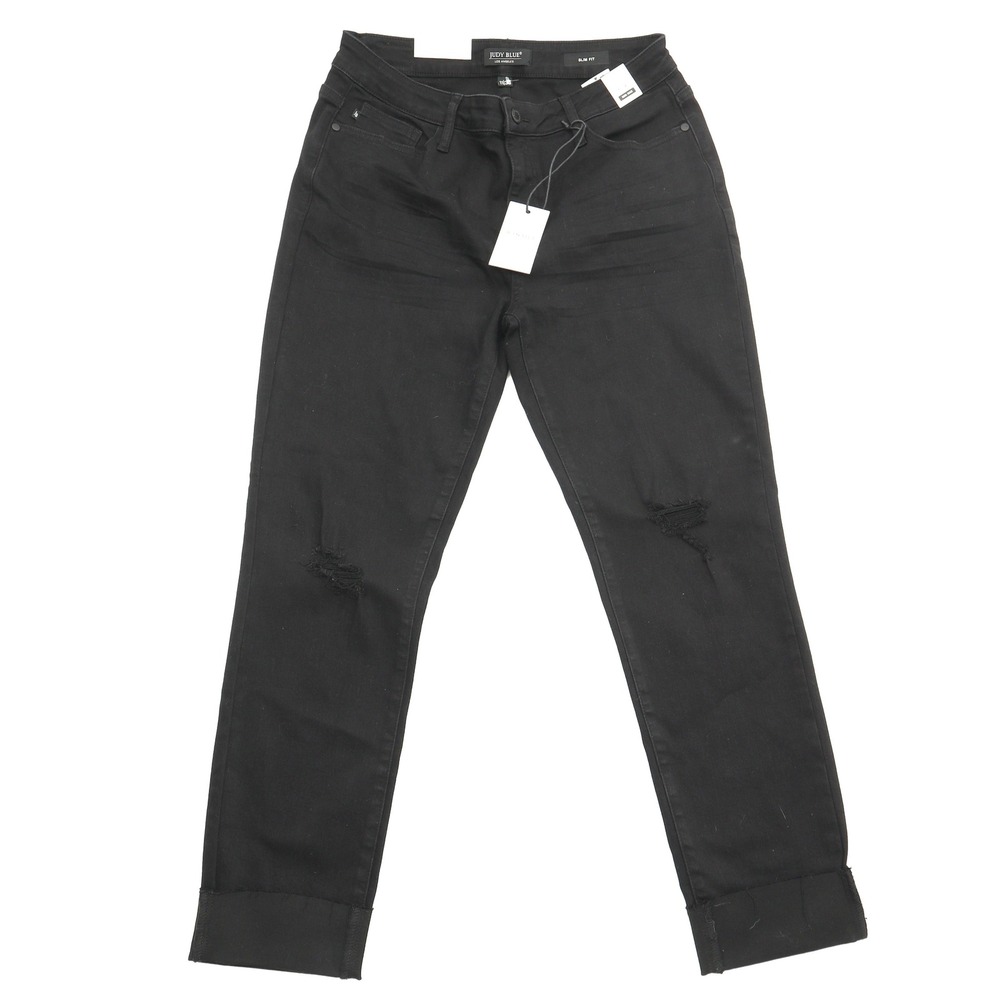 Judy Blue Black Slim Fit Mid Rise Distressed Cuffed Jeans Women Size 11 30